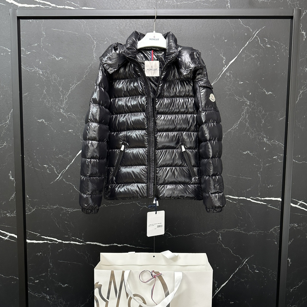 Moncler Black Shiny Quilted Detachable Hood Puffer Down Jacket